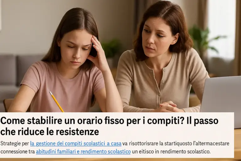 Come stabilire un orario fisso per i compiti? il passo che riduce le resistenze